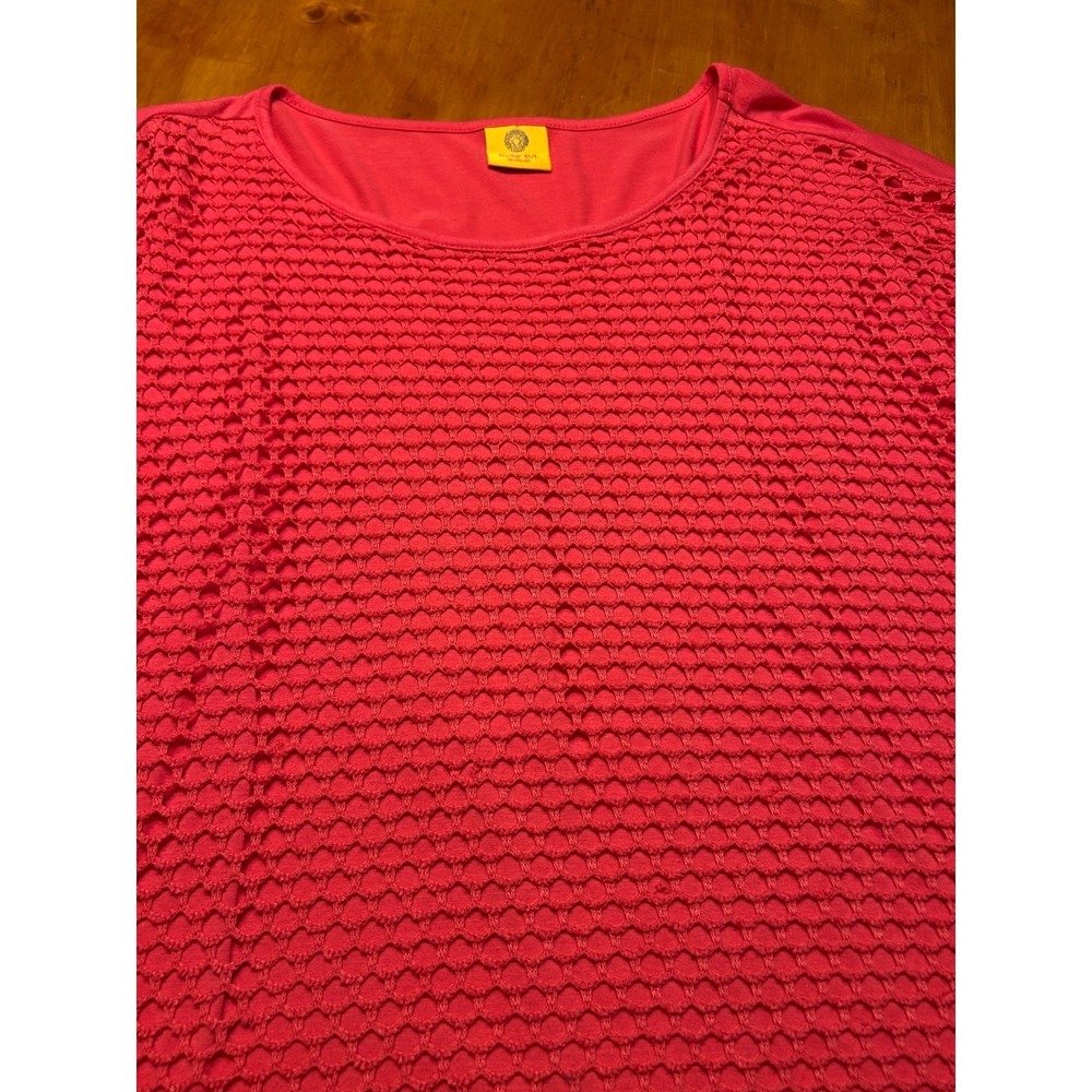 Ruby Rd Coral Pink‎ Crochet Overlay Top 3/4 Sleeve Oversized Blouse Boho Coastal - Picture 10 of 11